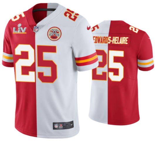 Men's Kansas City Chiefs #25 Clyde Edwards-Helaire Red/White 2021 Super Bowl LV Vapor Limited Stitched NFL Jersey